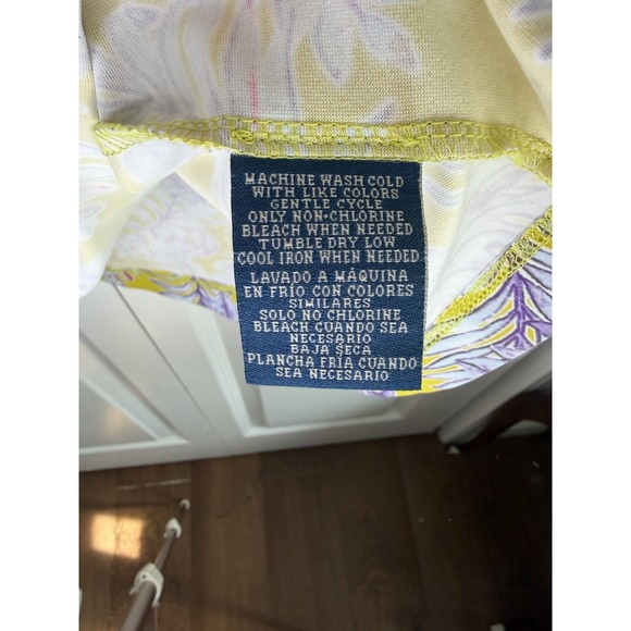 Caribbean Joe Mini Tropical Lightweight T-shirt V-neck Dress Yellow Purple Sz XL - Picture 5 of 10